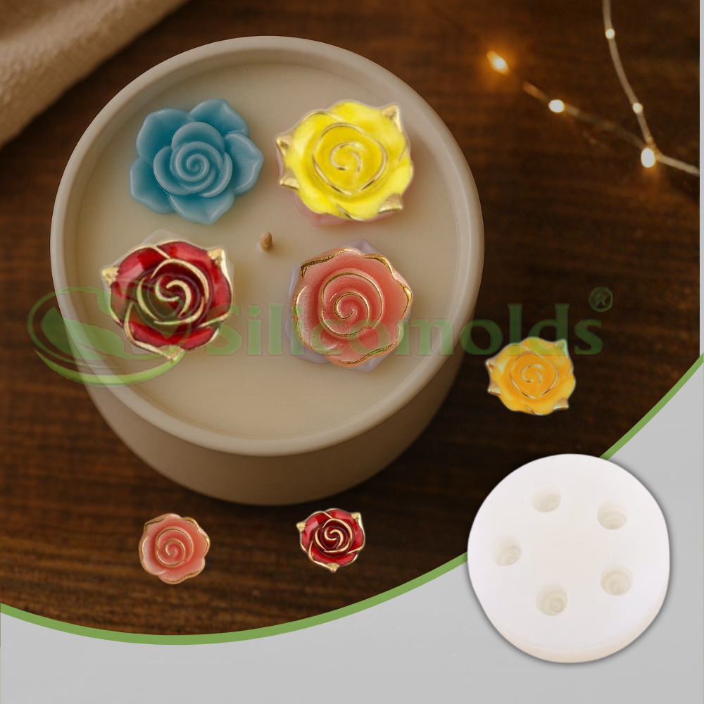 Silicomolds - Flatback Rose Petal Candle / Wax 5 Cavities SIlicone Mold - URP357CM